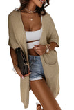 Khaki Pocketed Knit Dolman Sleeve Cardigan