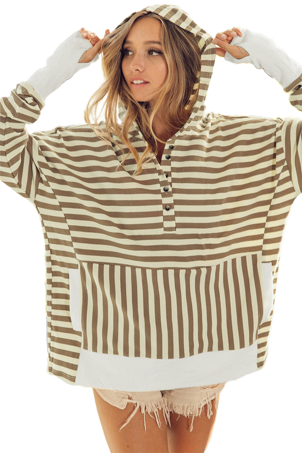 Striped Contrast Thumbhole Oversized Hoodie