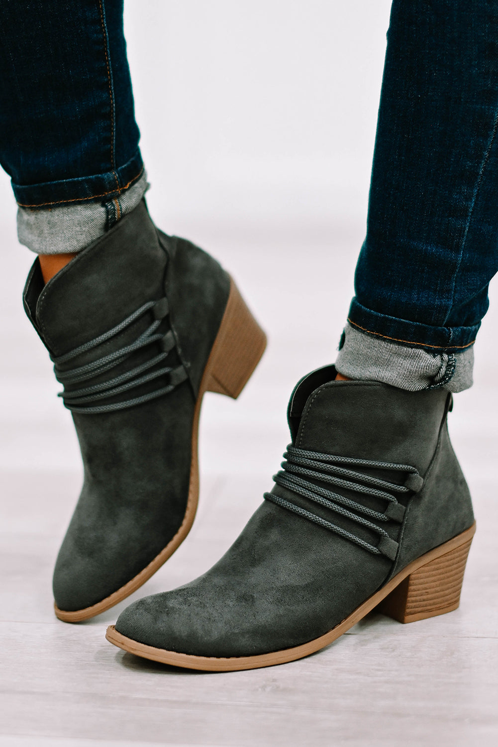 Criss Cross Slip-on Point Toe Heeled Boots