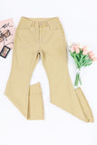 Khaki Raw Edge Mid Waist Flared Jeans