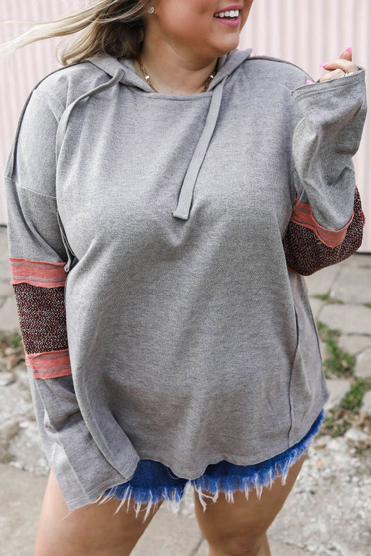 Contrast Patched Sleeve Plus Size Hoodie