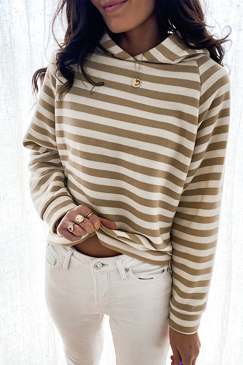 Striped Loose Pullover Hooded Sweatshirt