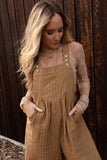 Brown Striped Pleated Wide Leg Pocketed Jumpsuit