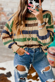 Striped Hollowed Knitted Loose Sweater