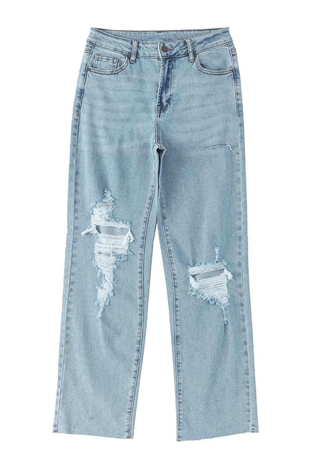 Distressed Frayed Hem Holed Straight Leg Loose Jeans