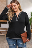 Plus Size Contrasting Topstitch Ribbed Henley Top