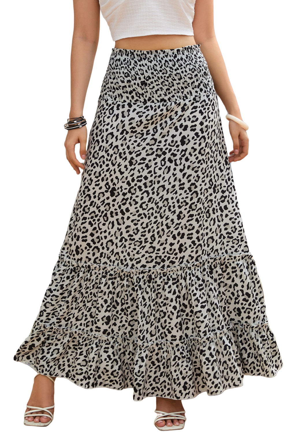 Embellished High Waist Frill Tiered Maxi Skirt