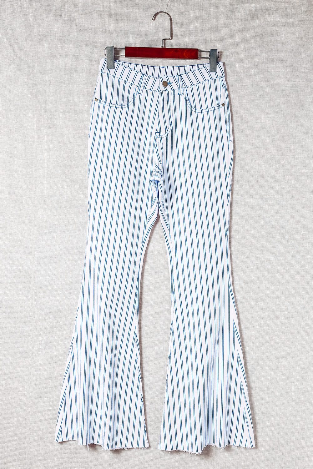 High Waist Striped Print Flared Pants