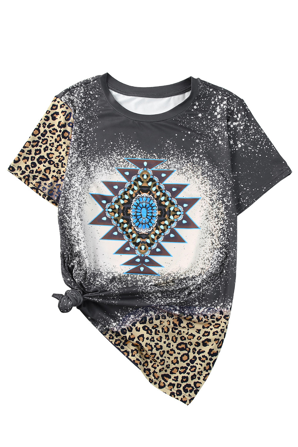 Aztec Geometric Leopard Print Short Sleeve T Shirt