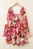 Floral Print Smocked Square Neck Bubble Sleeve Dress