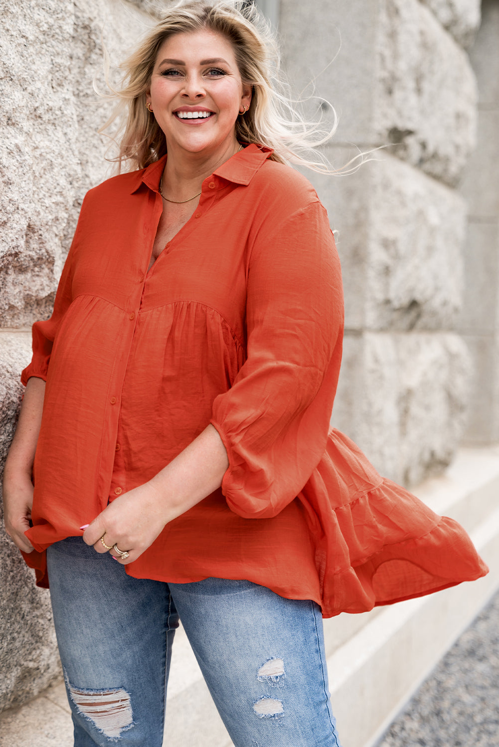 3/4 Sleeve Plus Size Tunic Top