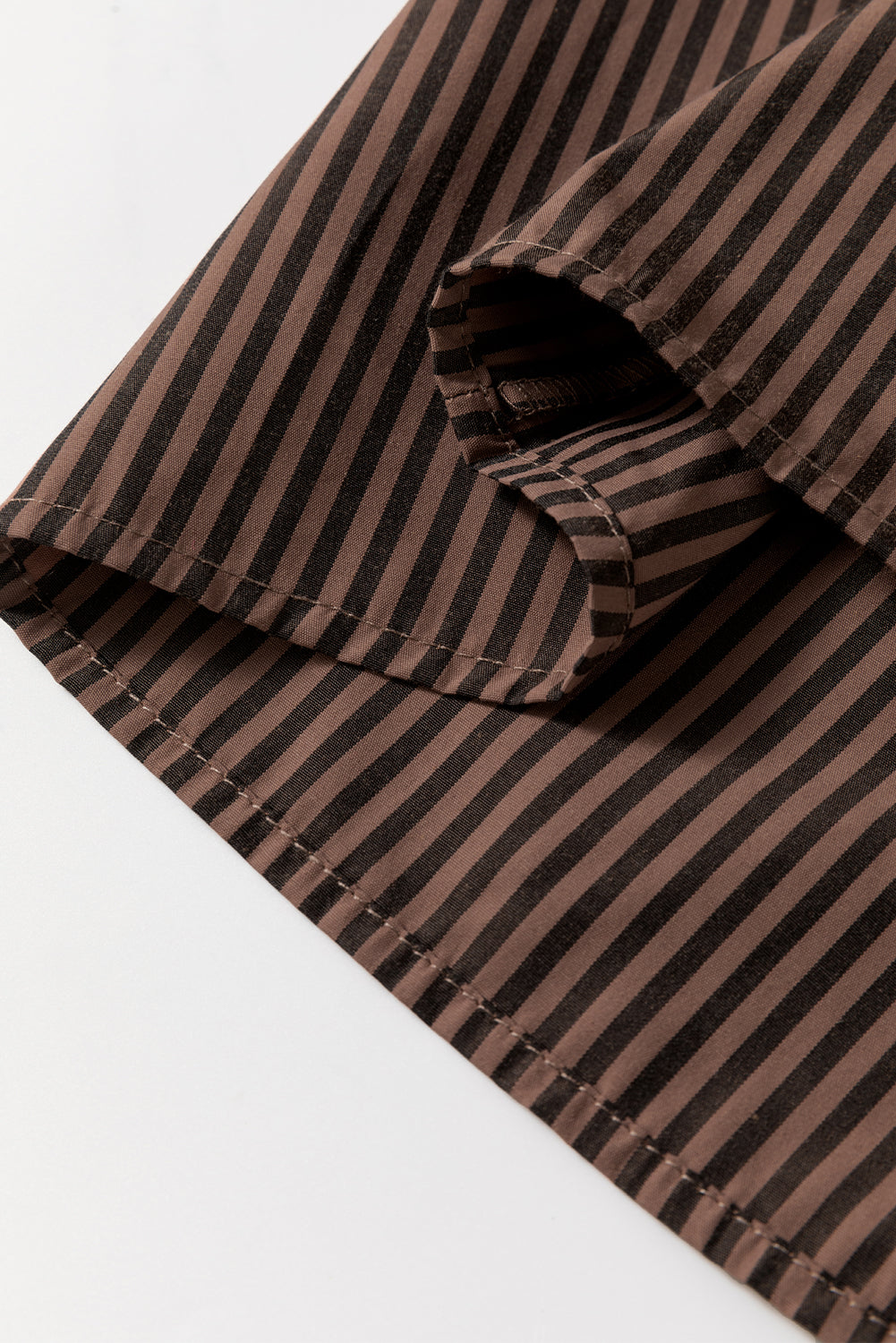 Green Stripe V Neck Roll Up Sleeve Pocket Patched Classic Shirt