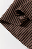 Green Stripe V Neck Roll Up Sleeve Pocket Patched Classic Shirt