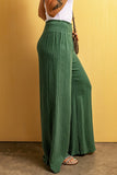 Smocked Waist Crinkled Wide Leg Pants