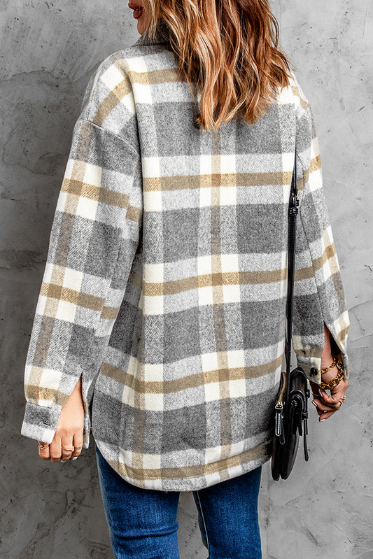 Plaid Print Pocket Women Shacket