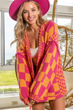 Open Front Mixed Checkered Pattern Knit Cardigan