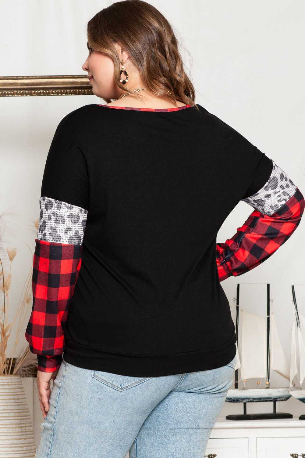 Christmas Tree Plaid Leopard Sequin Plus Size Top