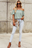 Off Shoulder Textured Ruched Ruffle Blouse