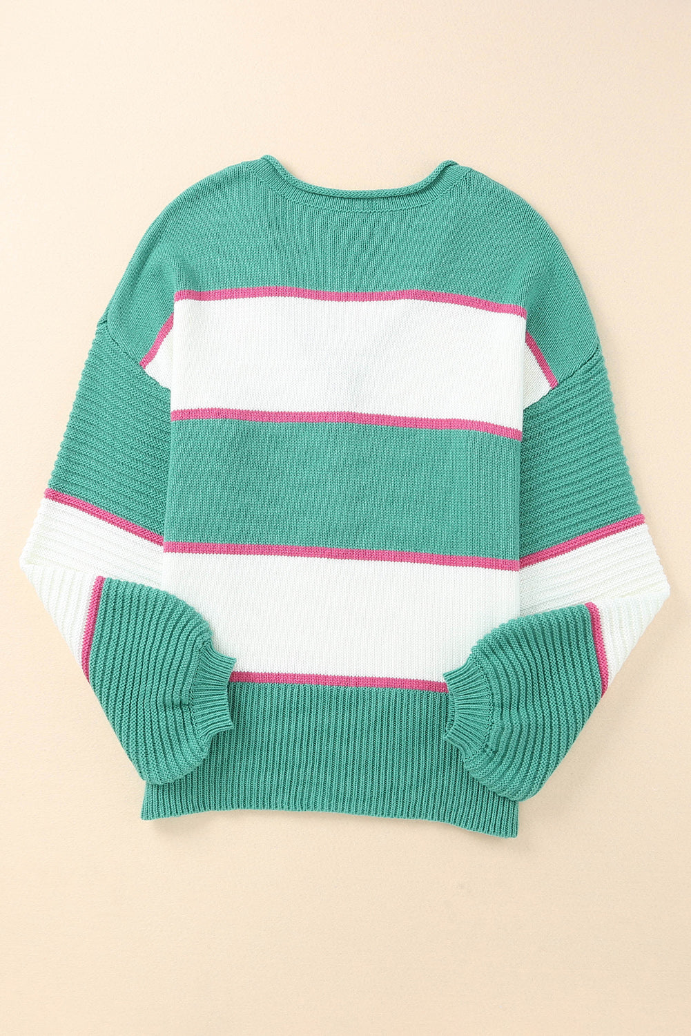 Striped Color Block Knitted Buttoned V Neck Sweater