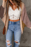 Color Block Loose Open Front Knitted Cardigan