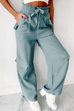 Frill Drawstring Waist Crinkle Cargo Pants