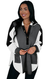 Green Color Block Exposed Seam Buttoned Neckline Hoodie