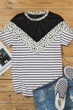 Chevron Colorblock Lace Leopard Striped Print Short Sleeve Top