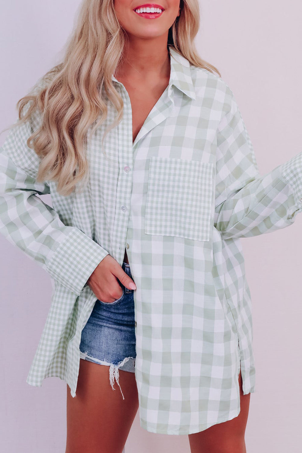 Mix Checked Patchwork Long Sleeve Shirt