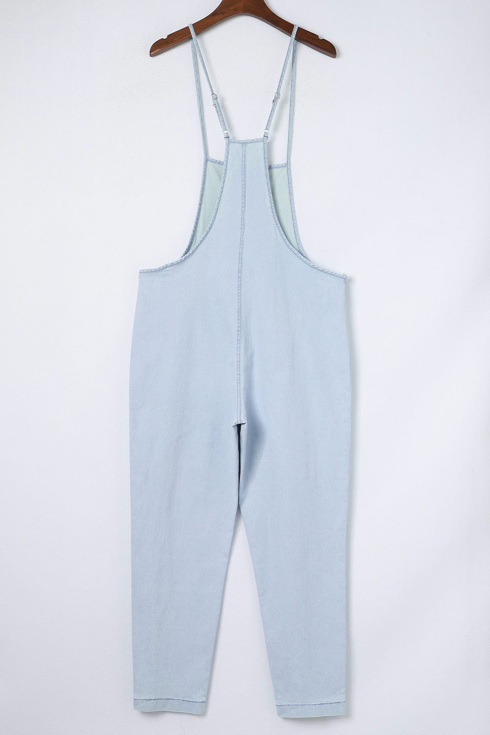 Chambray Pocketed Adjustable Straps Jumpsuit