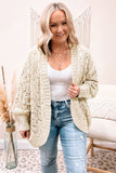 Cardigan Beige à Bordure Côtelée Ouvert en Maille Texturée Grande Taille