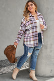 Plus Size Plaid Fringed Back Button Shacket