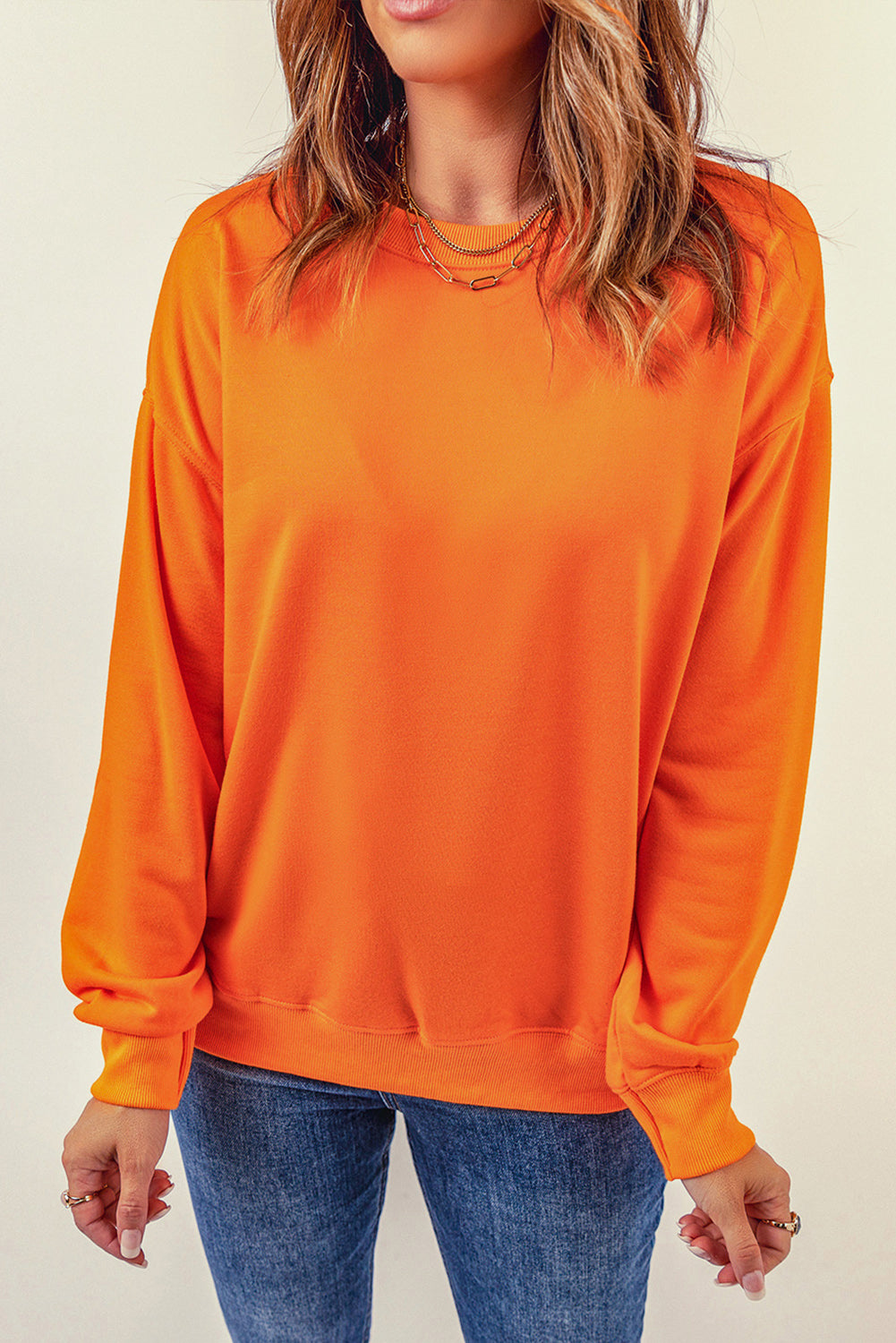 Sweat-shirt orange uni à col rond