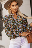 Floral Print Ruffled Bubble Sleeve Shirt