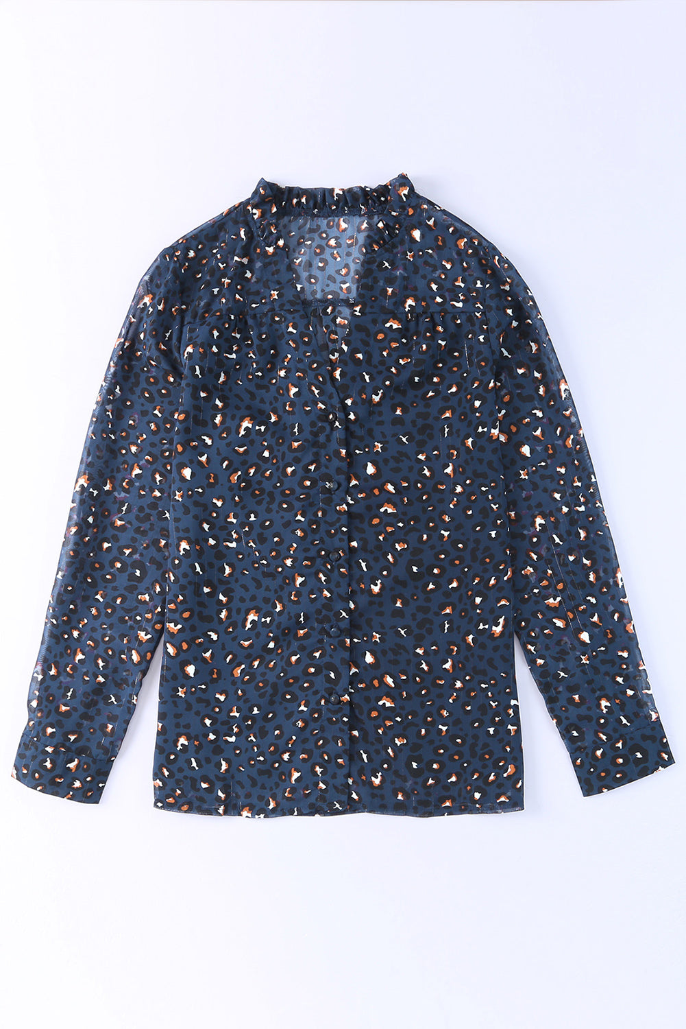 Leopard Sheer Button Front Long Sleeve Shirt