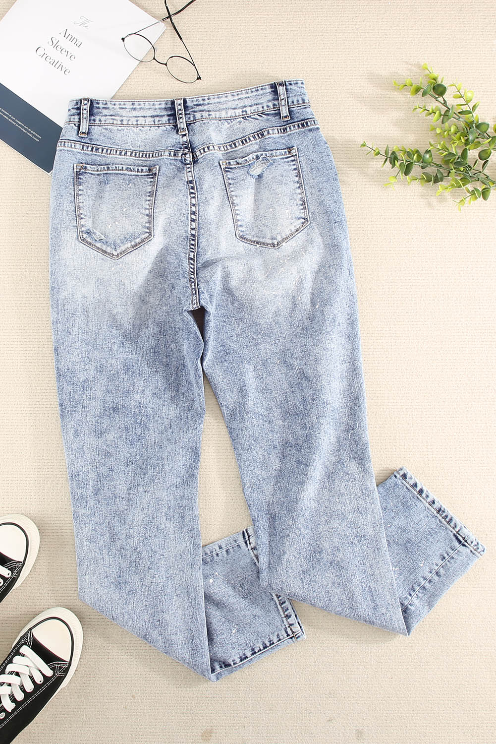 Distressed Faded Splatter Denim Pants