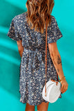 Floral Print Tie Knot Ruffled Short Sleeve Mini Dress