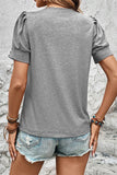 Light Grey Pleated Puff Sleeve Knit Tee