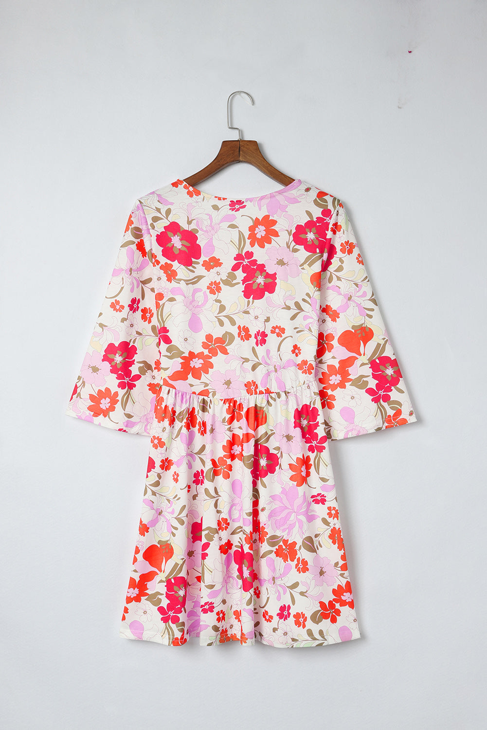 V Neck 3/4 Sleeve Floral Dress