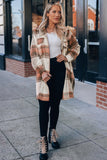 Brown Plus Size Plaid Flap Pockets Shacket