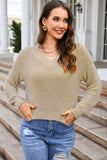 Cropped V Neck Fuzzy Sweater