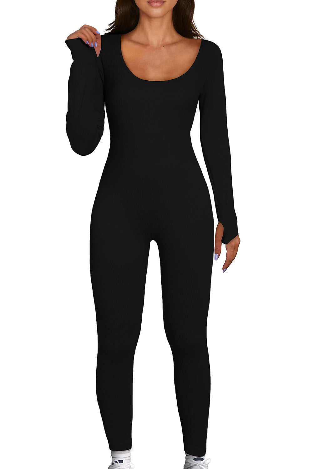 Scoop Neck Long Sleeve Seamless Yoga Jumpsuit