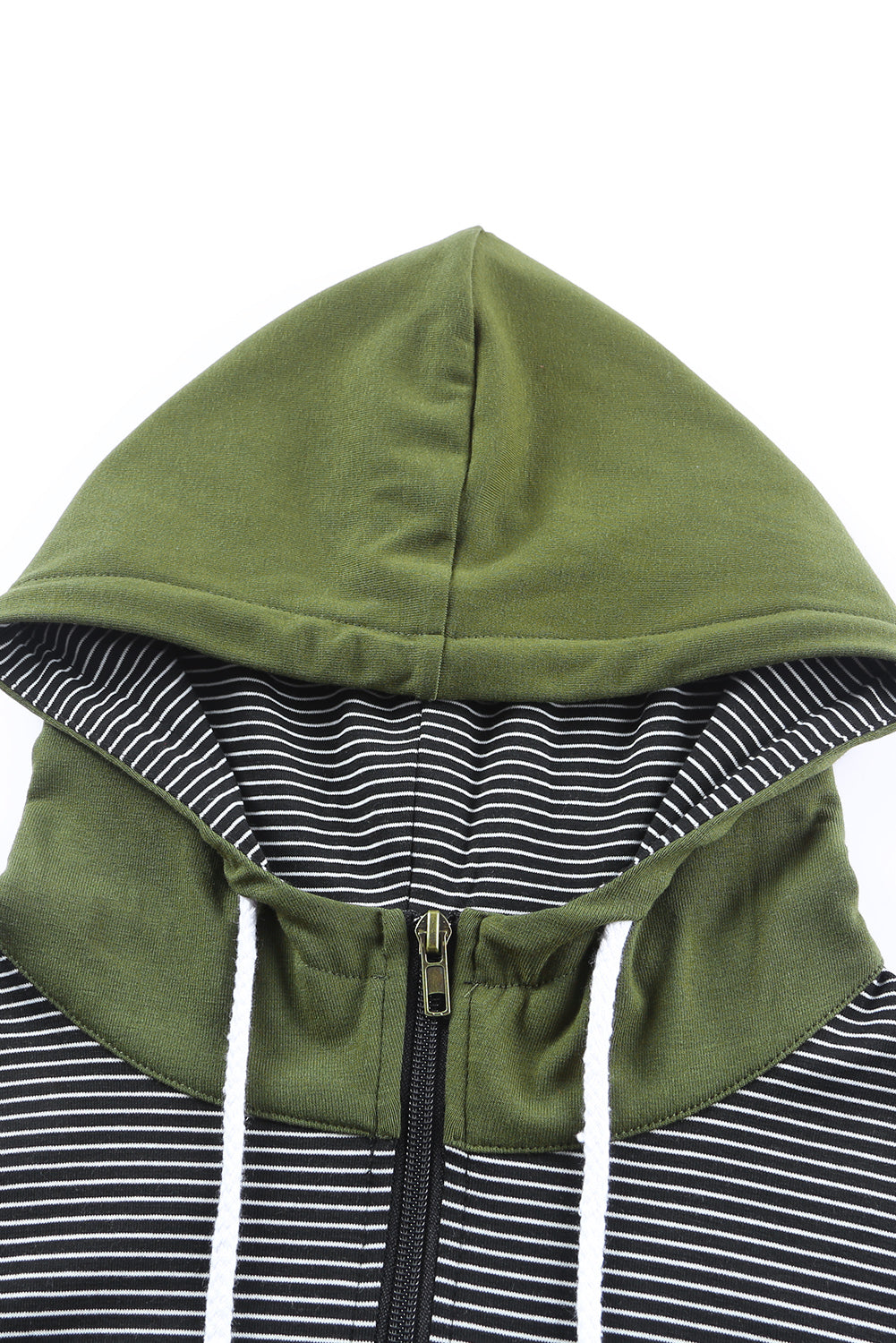 Sweat à capuche vert patchwork à rayures et demi-zip