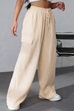 Apricot Loose Drawstring High Waist Crinkled Cargo Pants