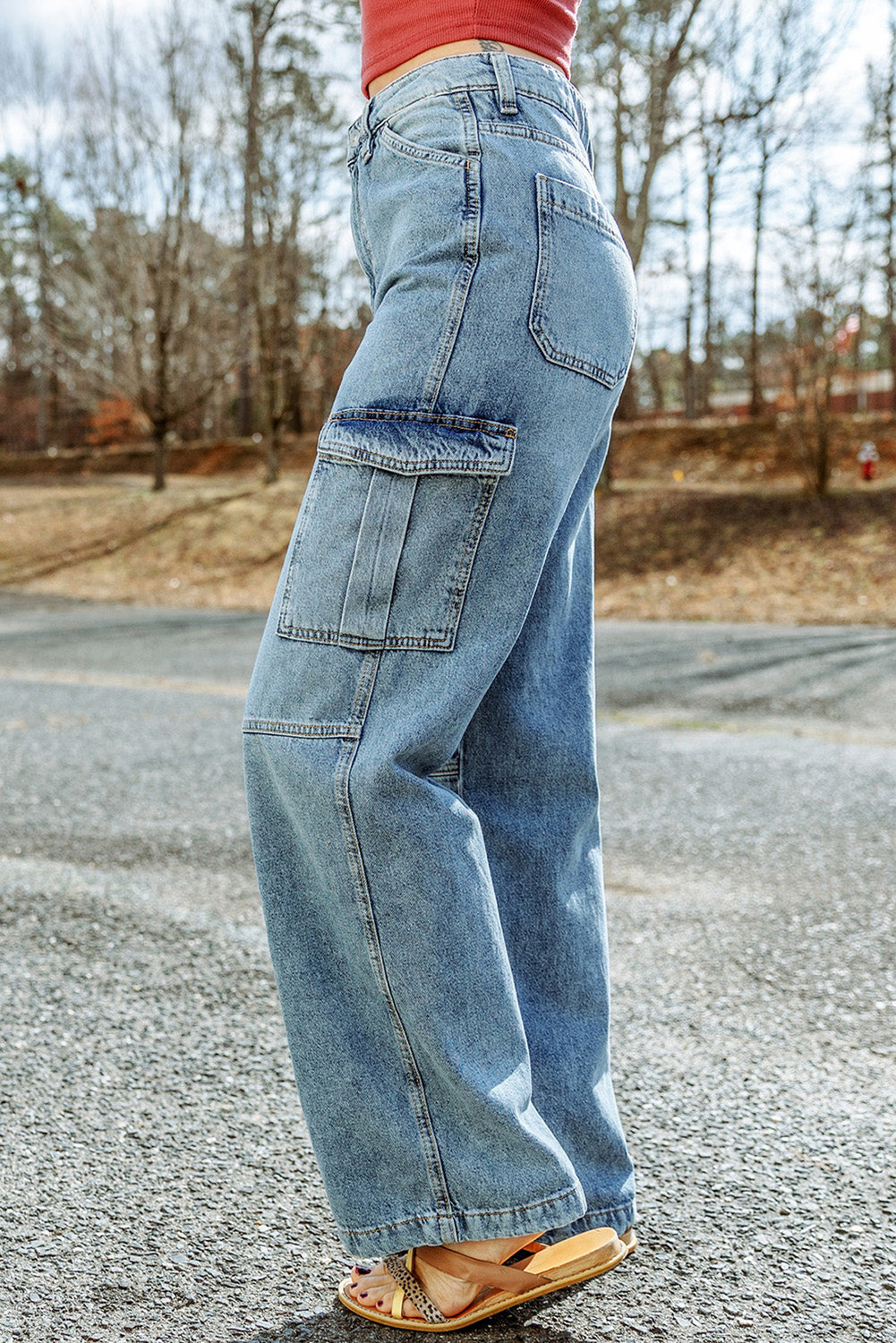 Cool Cargo Style Wide Leg Jeans