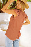 Tiered Ruffled Drawstring V Neck Top