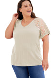 Lace Short Sleeve Plus Size Waffle Top