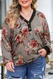 Floral Long Sleeve Plus Size Henley Top