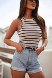 Striped Print Ribbed O-neck Sleeveless Top