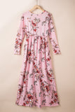 Wrapped V Neck Floral Long Sleeve Empire Maxi Dress