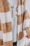 Striped Colorblock Rib Knit Bubble Sleeve Midi Cardigan